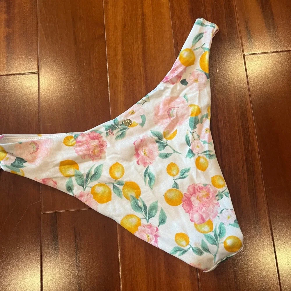 VS Swim Lemon Bikini Bottom Victoria's Secret Pink Floral Fruit Hi Cut New Sz S‎